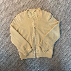 VINCE Beaded Appliqué Cashmere Cardigan XS Ivory